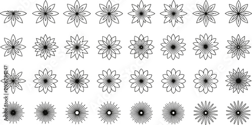 Bild auf Leinwand Set of black and white floral rosette icons with intricate petal patterns, radia