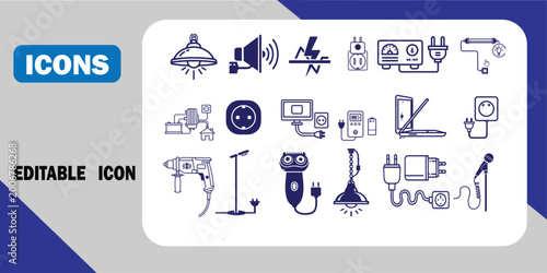 Photos Collection of editable icons representing electrical devices and concepts with e
