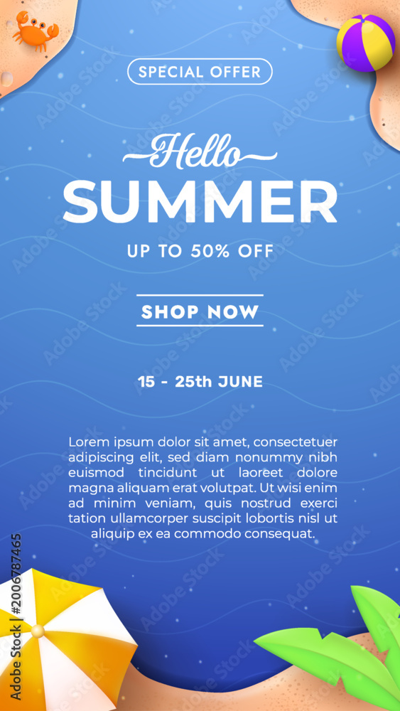 Naklejka premium Hello Summer Special Offer Sale Vertical Banner Template