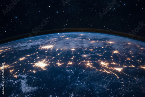 Futuristic Digital Earth with Global Network Data Connections and AI Visualization