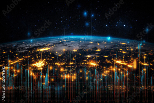 Futuristic Digital Earth with Global Network Data Connections and AI Visualization