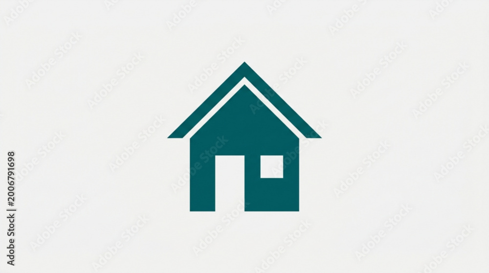 Fototapeta premium Minimalist Teal House Icon with Simple Geometric Shapes