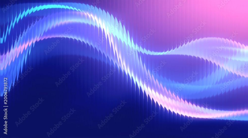 Obraz premium background with a ribbed glass effect. transparent plastic wall with reeds. gradient design with blue iridescence. Neon light and abstract corrugated glass texture