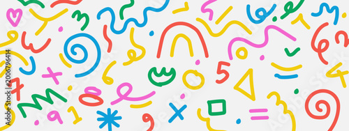 Bild auf Leinwand Colorful line doodle seamless pattern