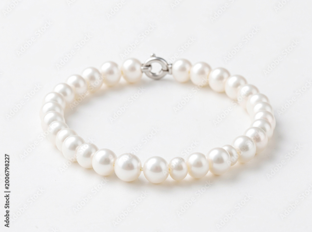 Obraz premium A beautiful white pearl bracelet with a silver clasp, perfect for formal occasions