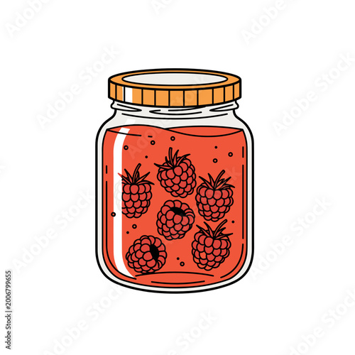 Raspberry Jam in Jar - Concept of Homemade and Tradition