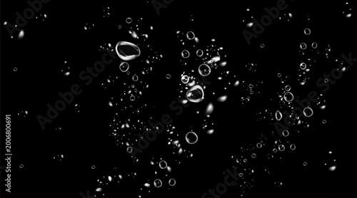 Fotografie Abstract underwater splash background with deep ocean bubbles, transparent liquid spray, foam, fizz and flowing water effect