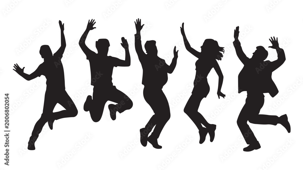 Fototapeta premium Dancing People Silhouette Party Jump Set