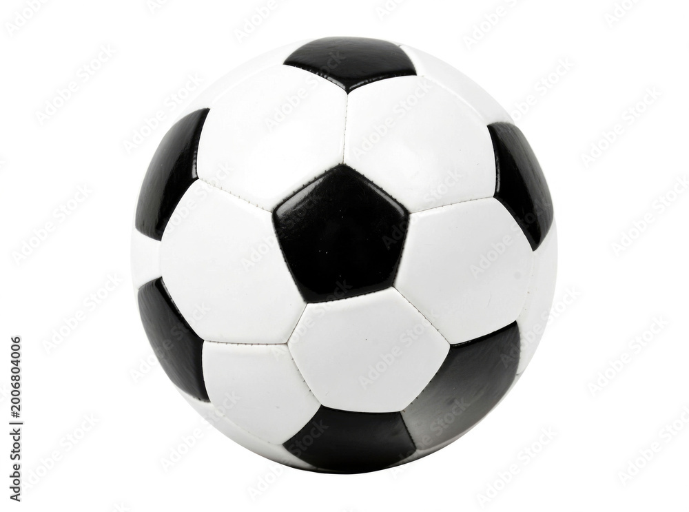 Fototapeta premium A close-up image of a black and white soccer ball on a white background