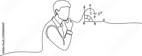 Photos Man contemplating mathematical problem, single line drawing