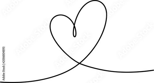 Minimalist single line drawing of a heart shape on a white background, continuous line art