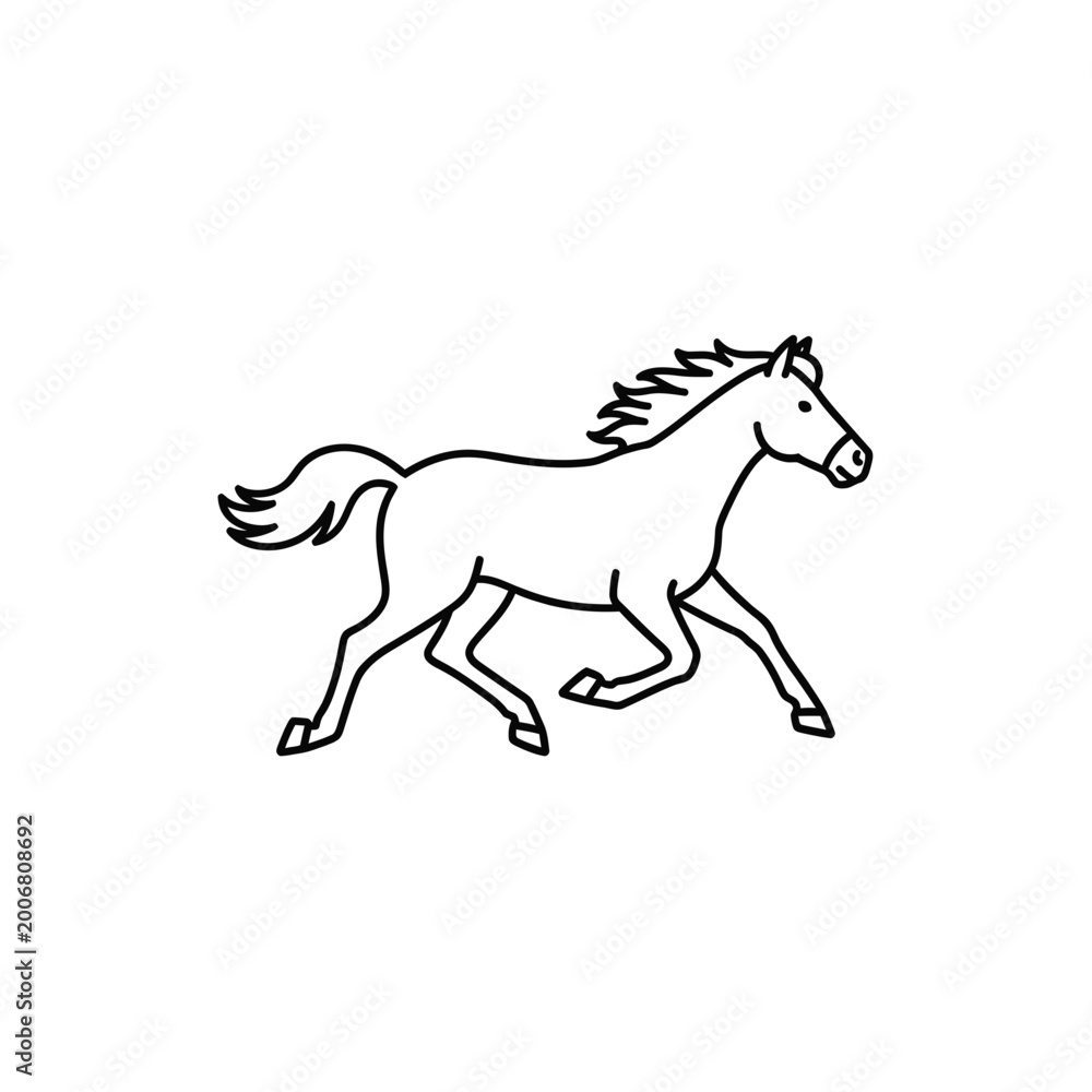 Fototapeta premium Galloping horse running outline vector illustration