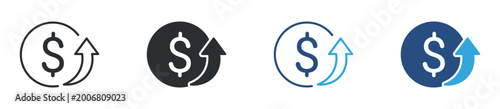 Dollar rate increase icon set. currency symbol with upward arrow. financial growth and exchange concept. vector illustration.