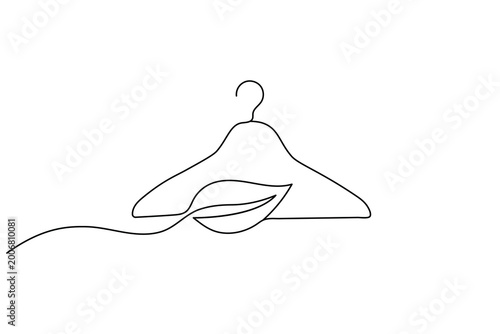 Continuous line drawing leaf clothes hanger with wavy line white background single line art