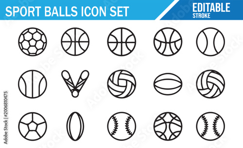 Ball Sports Line Icon Collection for Fitness and Recreation Graphics