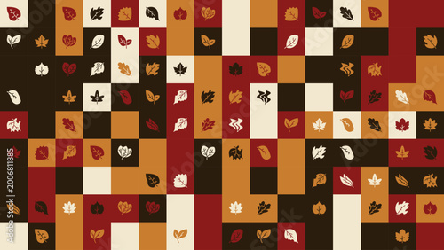 Desert Ember Leaf Icons Grid — Fall Botanical Symbols in Warm Earthy Tones