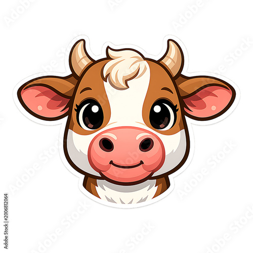 Cute Brown Cow Cartoon Face Kawaii Farm Animal Character