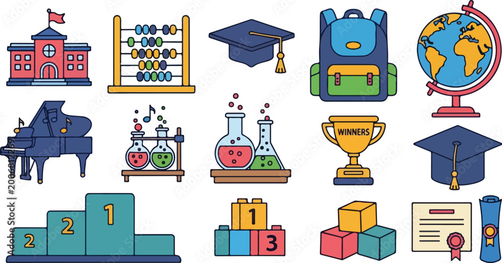 Obraz premium Education icons and symbols 13.