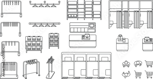 Obraz na płótnie Healthcare CAD vector symbol set, hospital and clinic interior elements in eleva