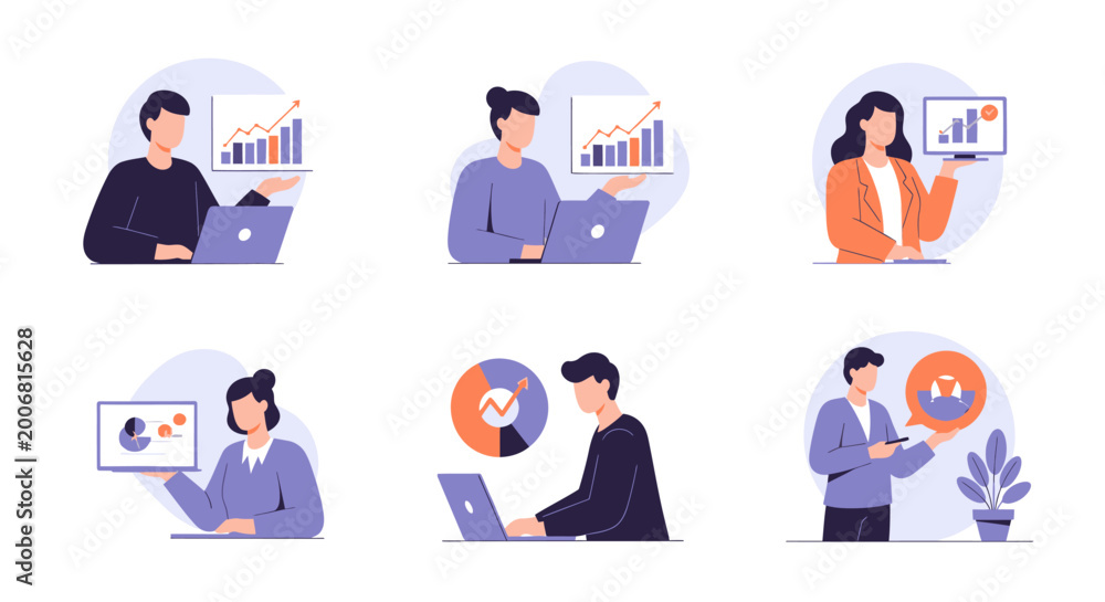 Fototapeta premium Business People Analyzing Data and Charts with Laptops and Devices