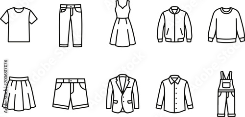 Quadro su tela Set of black line icons of various clothing items