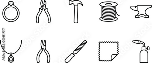 Photos Black line icons of jewelry making tools