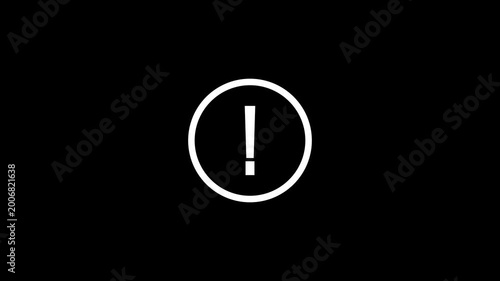 Warning sign animation.alert risk safety danger road warning sign symbol. Outline exclamation Mark in Circle Icon black background. Alert Notification or Important Information Symbol