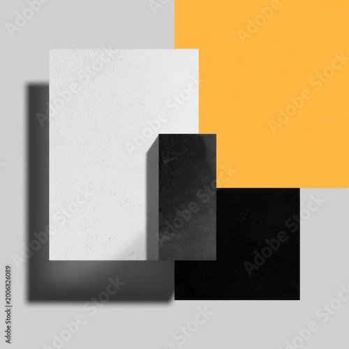 Neo brutalist template with asymmetrical blocks and minimalist geometric layout. AI generative