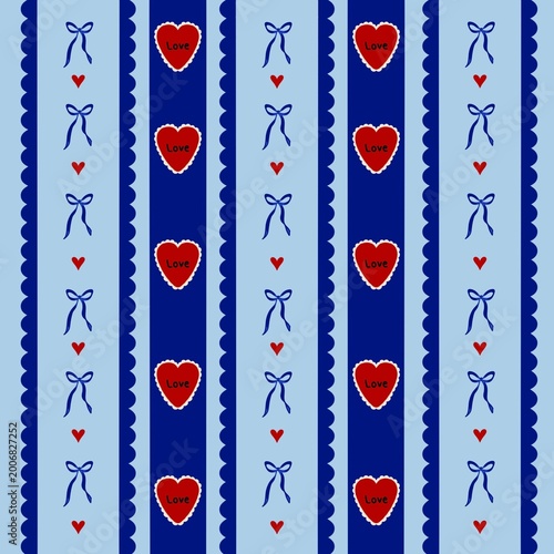Fabric pattern decorated with bow and heart