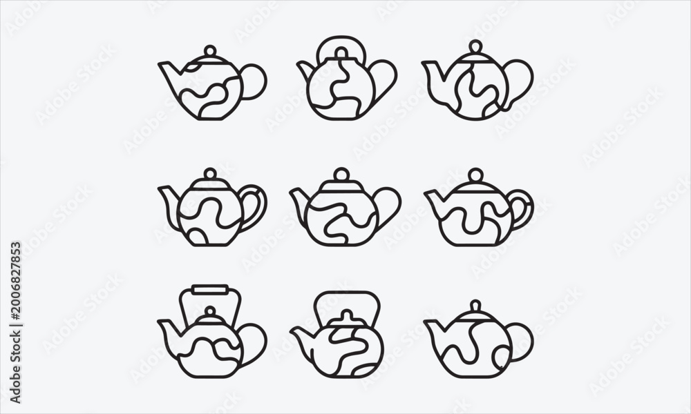 Fototapeta premium Teapots Line art bright abstract vector icon set vector illustration