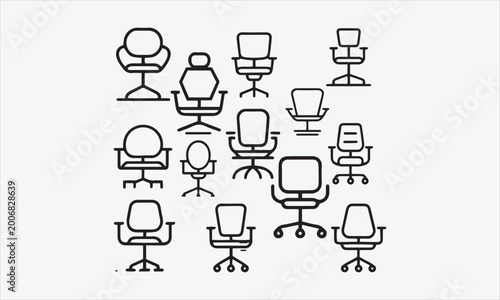 Conference Chair Line art vector icon set minimal pattern vector illustration