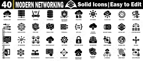 Fotografie Modern networking solid icons pack
