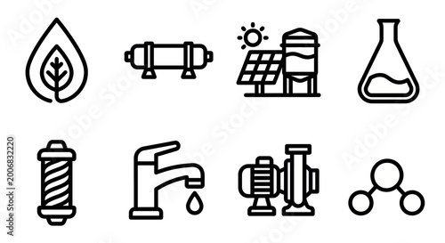 Quadro su tela Vector icon set for desalination, water purification, and global water security technology