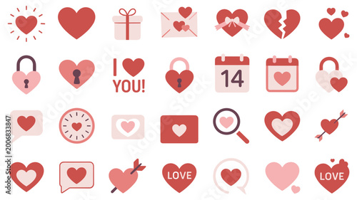Foto Valentine's Day Icon Set: A collection of heart-shaped illustrations