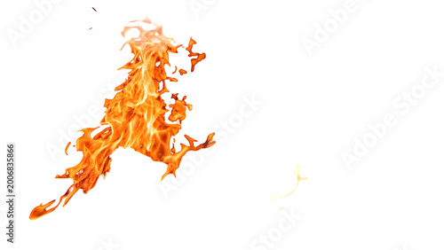 Vibrant orange flames burning fiercely on white background heat and energy concept