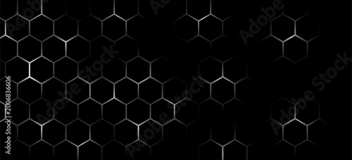 dark black doff metal hexagon pattern abstract geometric shape background wallpaper design.
