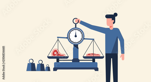 Businesswoman Balancing Scales with Clock and People Illustration