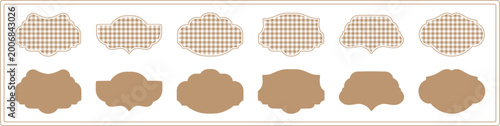 Photos Beige Gingham Horizontal Ornamental Label Shapes Set with Vintage Frame Borders