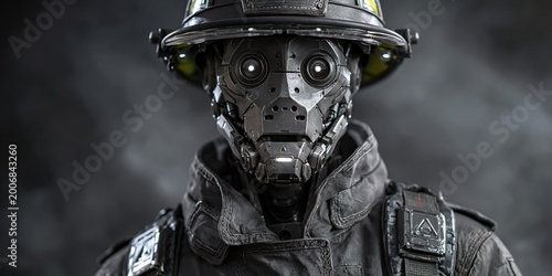 ai robot firefighter is wearing protective gear read to fight fires