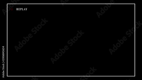 Video camera replay screen animation on a black screen background .VHS Replay Overlay with black background for video editing, cinematic overlays. HD video