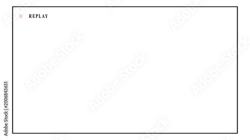 Video camera replay screen animation on a black screen background .VHS Replay Overlay with white background for video editing, cinematic overlays. HD video