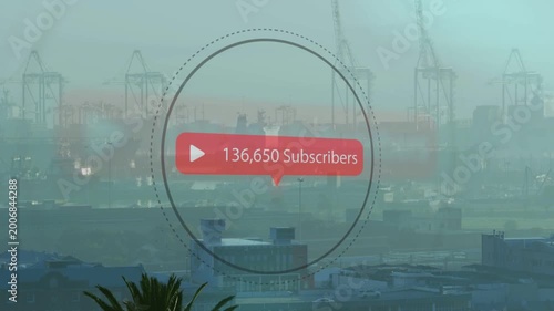 Red progress bar filling ring moving subs bubble climbing to 679k showing growth over port haze