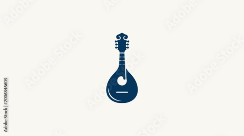 Photos Dark Blue Stylized Mandolin String Instrument Icon on Isolated Light Background