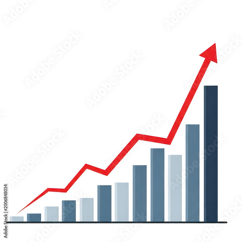 A rising bar graph with a red arrow indicating upward financial growth and success isolated on transparent background Free Download A rising bar graph with a red arrow indicating upward financial growth and success isolated on transparent background - GFXLoad