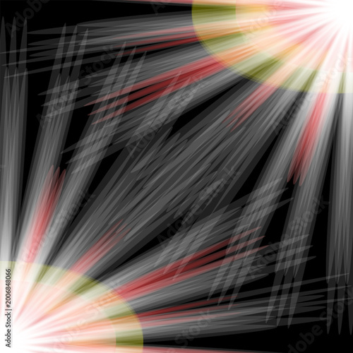 Colorful light rays shining through dark clouds in sky