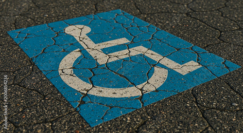 Cracked Asphalt Handicap Parking Symbol