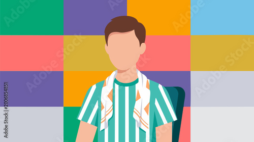 Tableau sur toile Flat design illustration of a man in striped shirt with colorful abstract backgr