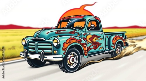 Minimalist Pickup Truck Side View Isolated on White Background, Clean Mockup Style