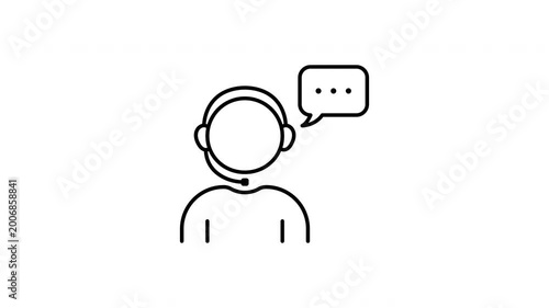 Support Customer Service Animated Icon With Alpha Channel. Online Call Center Agent in Headset. Hotline Assistant in Headphone with Speech Bubble Motion Graphic On Transparent Background