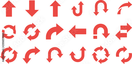 Fotografija Collection of red arrows showing direction direction directional movement circular and curved paths